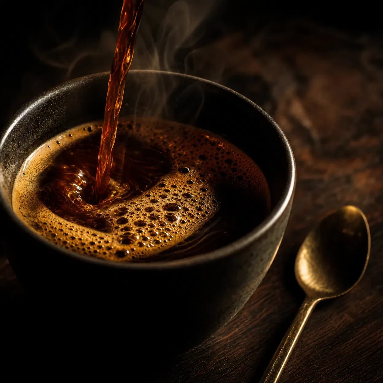 A close-up of specialty coffee prepared for service